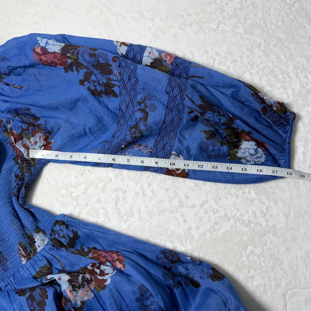 Free People Women's Blue Flowy Floral Morning Glory Smocked Maxi Dress Size M - Picture 5 of 9
